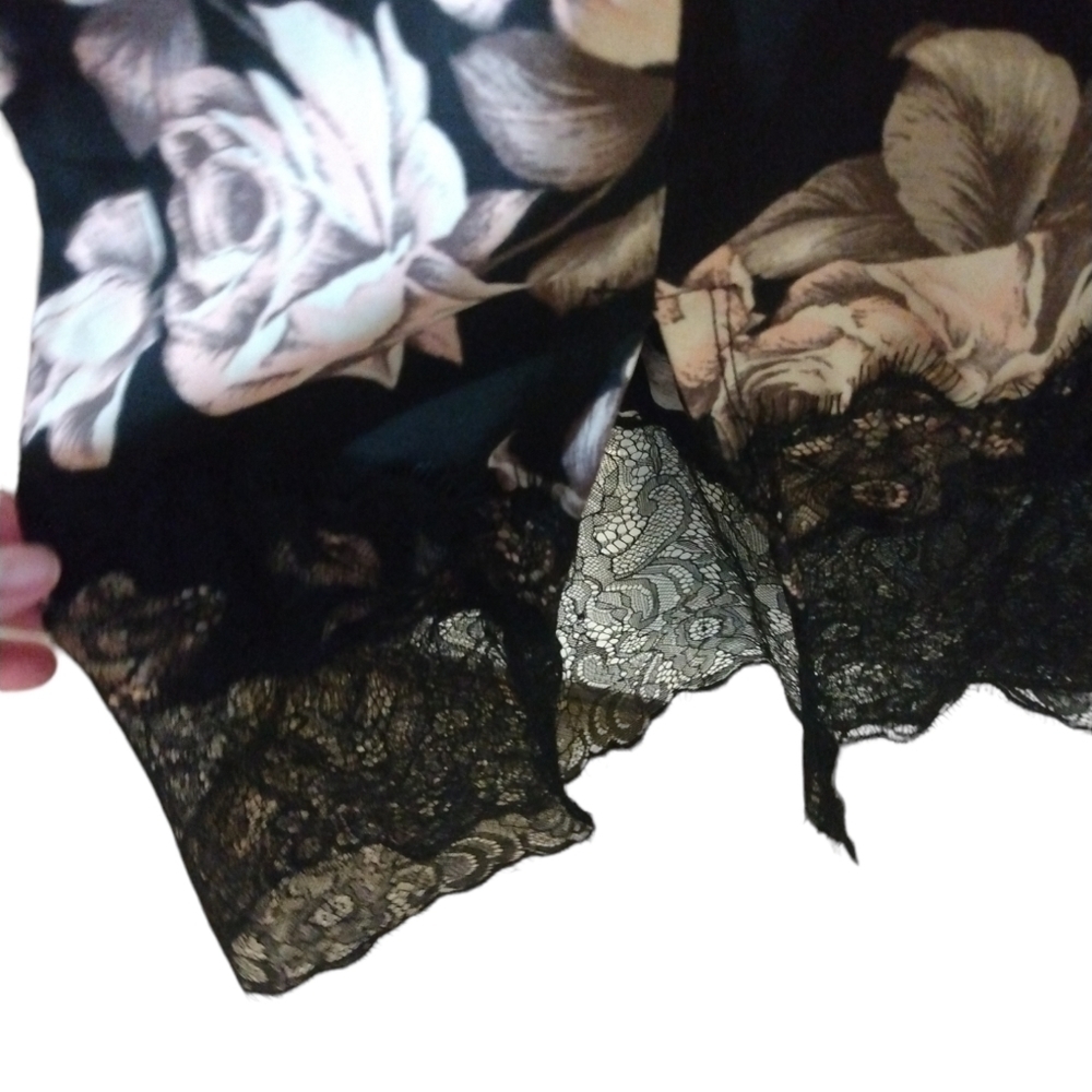 Sienna Sky Black Cream Floral Spaghetti String with Lace Midi Sexy Slip Dress L - Picture 10 of 16